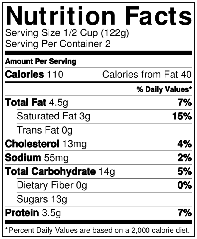 The same label shown to the other group — identical, except the serving size is halved.